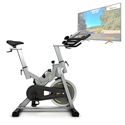Abbildung von Bluefin Fitness Tour SP Hometrainer Bike Heimtrainer Speed Fahrrad Trainingsfahrrad Kinomap Smartphone App Live Video Coaching &amp; Training Bluetooth Schwarz Grau Silber