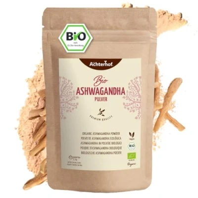 Abbildung von Ashwagandha Pulver Bio 1000g fein gemahlene Ashwagandhawurzel in Qualität 100% naturrein ideal zur Zugabe Smoothies, Säfte, Goldene Milch, Moon Milk &amp; Co vom Achterhof