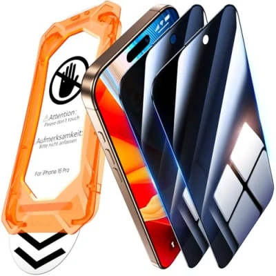 Abbildung von UniqueMe für iPhone 16 Pro Panzerglas Sichtschutz [Full Screen Displayschutz] Schutzfolie Schutzglas,Auto Installation,2 Stück