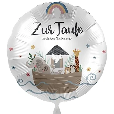 Abbildung von Folienballon Zur Taufe Herzlichen Glückwunsch Ballon Junge Mädchen Deko Tauffeier Luftballon Motiv Arche Noah, Made in EU, ungefüllt, Helium geeignet
