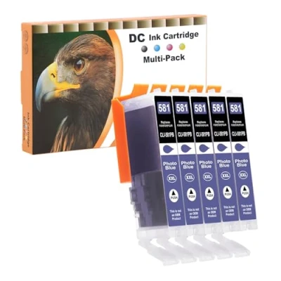 Abbildung von D&amp;C 5X Foto blau Druckerpatronen Kompatibel für Canon CLI 581 XXL Ersatz Pixma TR7550 TR8550 TS6150 TS6151 TS6250 TS6251 TS8150 TS8151 TS8152 TS8250 TS8251 TS8252 TS9150 TS9155 TS9550