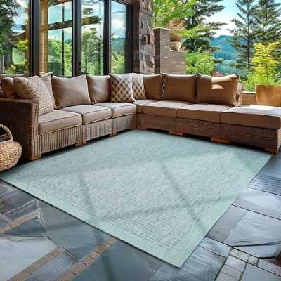 Abbildung von Carpettex In &amp; Outdoor Teppich Wetterfest 80 x 250 cm Blau Sisal Optik Balkon Waschbar, Wasserfest und Flachgewebe Ideal als für Flur, Terrasse, Küchenläufer, Garten Camping
