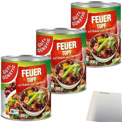 Abbildung von Gut&amp;Günstig Feuertopf mit Bohnen und Jagdwurst 3er Pack (3x800g Dose) + usy Block