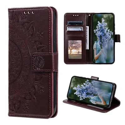 Abbildung von CoverKingz Schutzhülle kompatibel mit Samsung Galaxy S23 Ultra Handycover Kartenfach Schutztasche Wallet Flip Case klappbar Motiv Mandala Braun