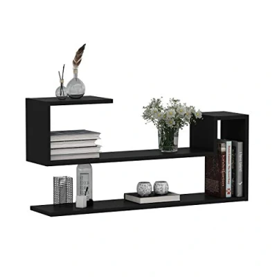 Abbildung von HOMIDEA WAVE Wandregal Bücherregal Hängeregal für Studie/Wohnzimmer in modernem Design (Schwarz)