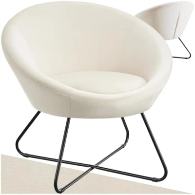 Abbildung von tectake® runder Cocktailsessel mit Samtstoff, Lesesessel durchgängiger Rückenlehne, Sessel Wohnzimmer, Polsterstuhl skandinavisch, Relaxsessel, Loungesessel, Esszimmermöbel Samtoptik beige