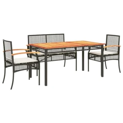 Abbildung von vidaXL Garten Essgruppe 5 tlg. mit Kissen Schwarz Poly Rattan, (5 tlg)