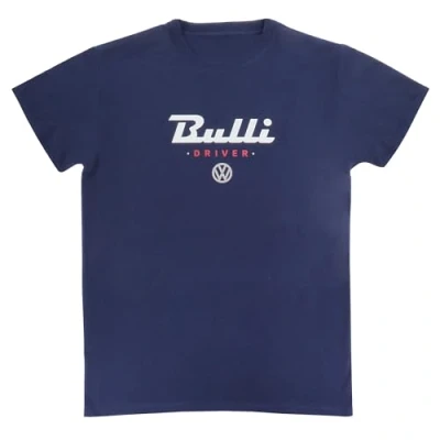 Abbildung von BRISA VW Collection Volkswagen T Shirt Unisex Kurzarm mit T1 Bulli Bus Motiv aus Baumwolle (Bulli Driver/Blau/Größe S)