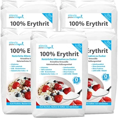 Abbildung von Erythrit Natürliche Süße zuckerfrei kalorienfreier Zuckerersatz Vegan &amp; zahnfreundlich Zucker Alternative zum Kochen Backen 5kg