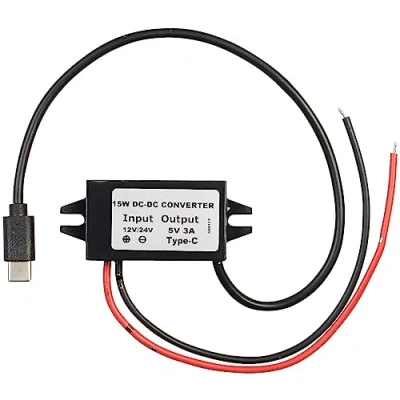 Abbildung von revolt USB C DC Konverter: DC/DC Spannungswandler für 12/24 zu 5 V, 3 A, IP67, Stecker Typ (USB Stromversorgungsmodul, Step Down Converters C, Überspannungsschutz)