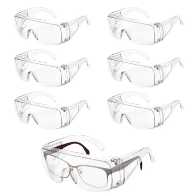 Abbildung von Kigniote Schutzbrille Arbeitsschutzbrille,6 Stück Sicherheitsbrille Transparent für Brillenträger Labor Chemie Kinder Herren Damen (Transparent)