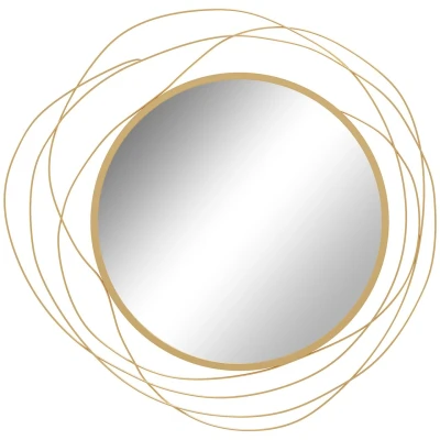 Abbildung von HOMCOM Wandbild Wandkunst aus Metall, 65cm Runder Spiegel, Muster (Wanddekoration, 1 St), für Wohnzimmer, Esszimmer, Büro, Gold