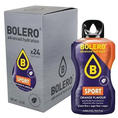 Abbildung von Bolero SPORT 24x3g Saftpulver ohne Zucker, gesüßt mit Stevia + Vitamin C geeignet für Kinder, Sportler und Diabetiker glutenfrei veganfreundlich Orangengeschmack