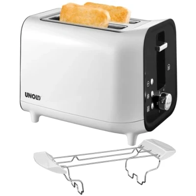 Abbildung von Unold 2 in 1 Toaster Shine White, für Scheiben, 800,00 W, Automatik Brotscheiben