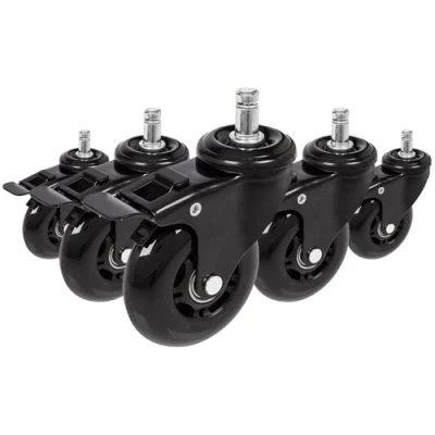 Abbildung von hjh OFFICE 729400 Bürostuhlrollen ROLO SKATE Schwarz 5 x Hartbodenrollen 11 mm 75 mit Feststellbremse