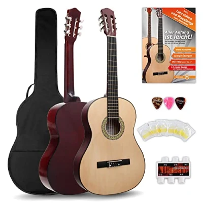 Abbildung von Classic Cantabile AS 851 4/4 Konzertgitarre Starter Set (Komplettes Anfänger mit Klassik Gitarre, Gigbag Tasche, Nylonsaiten, Lehrbuch/Schule, 3x Plektren und Stimmpfeife)