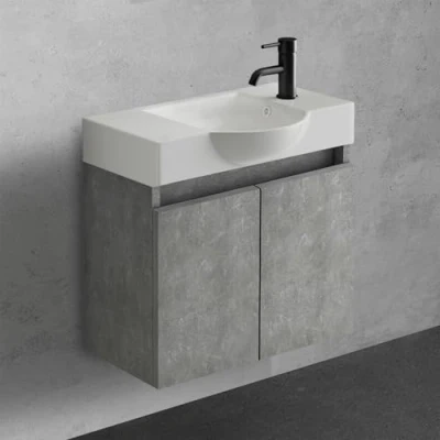 Abbildung von Alpenberger Waschtisch mit Unterschrank 55 cm Breit Waschbecken Bad Möbel Modern Set Grau Kleines Gäste WC Waschbeckenunterschrank Badezimmermöbel