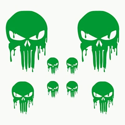 Abbildung von AUTODOMY Schädel Skull Geschmolzen Aufkleber Paket 8 Stück Punisher für Auto oder Motorrad (Grün)