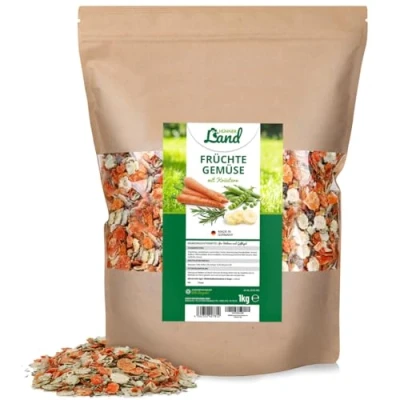 Abbildung von HÜHNER Land Hühnerfutter Früchte Gemüse mit Kräutern Menü 1kg I Gemüseflocken für Hühner, Geflügelfutter, Natürliches Hühner Zusatzfutter Vitamine &amp; Nährstoffe