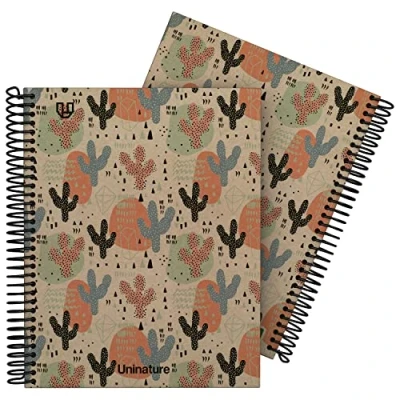 Abbildung von Unipapel 100% recyceltes A5 Notizbuch 80 Blatt kariert 4x4 90 g Kaktus FSC recycelt Hardcover Uninature Design