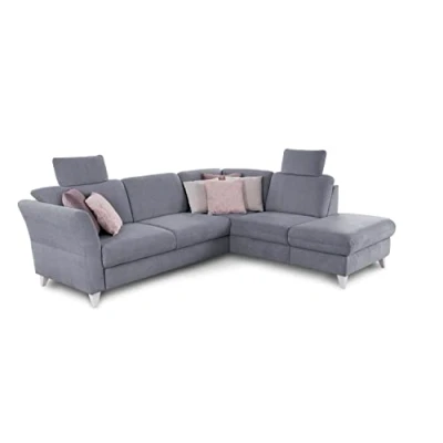 Abbildung von CAVADORE Schlafsofa Trend / Skandinavisches Ecksofa mit Federkern, Bettfunktion, Stauraum in der Ottomane und 2 Kopfstützen 249 x 86 162 Chenille, Hellblau