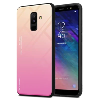 Abbildung von Cadorabo Hülle kompatibel mit Samsung Galaxy A6 Plus 2018 Schutzhülle TPU Silikon Case Glas Slim Kratzfest Weiche Gummi Rundumschutz für in Schwarz