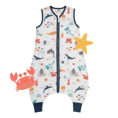 Abbildung von schlummersack Baby Schlafsack mit Füßen Sommer 0.5 Tog 110 cm dünn Bambus Musselin Meerestiere Beinen ungefüttert für eine Körpergröße von 120cm