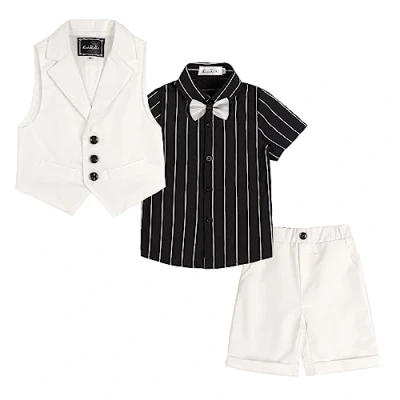 Abbildung von LOLANTA 4 teiliger Kinder Freizeit Anzug Set, Jungen Sommer Festlich Hochzeitsanzug, Kurzarm Hemd, Fliege, Weste, Kurze Hose, Weiß, 7 8 Jahre, 140