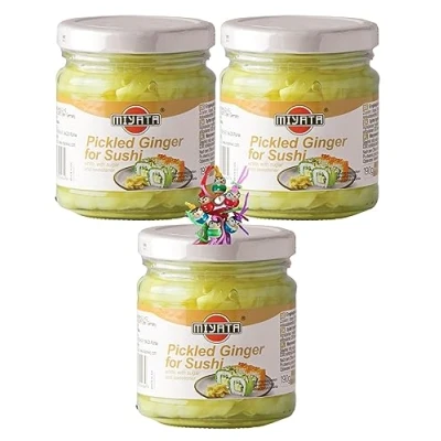 Abbildung von yoaxia ® Marke Set [ 190g / 110g ATG ] MIYATA Eingelegter Ingwer für Sushi eingelegte Ingwerscheiben + ein kleiner Glücksanhänger gratis