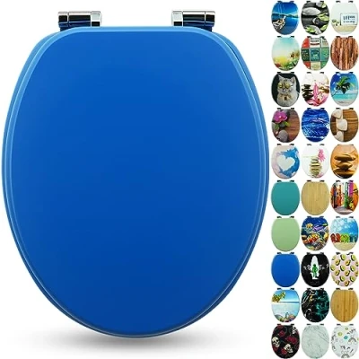 Abbildung von SANFINO® Premium WC Sitz mit Absenkautomatik hochwertige Toilettendeckel aus Holz, viele bunte Motive, hoher Sitzkomfort, einfache Montage inklusive Montageanleitung &quot;Deep Blue&quot;