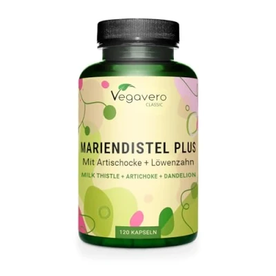 Abbildung von Mariendistel + Artischocke Löwenzahn 80% Silymarin Hochdosiert 120 Kapseln Vegan &amp; Ohne Zusätze Deutsche Produktion von Vegavero®