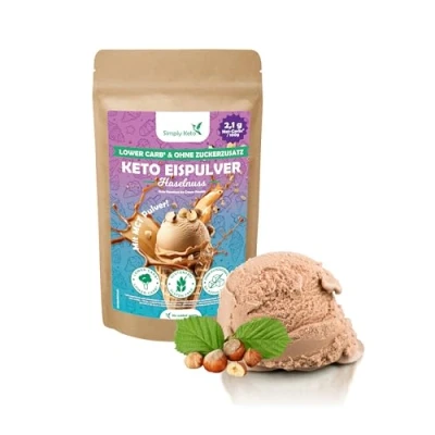 Abbildung von Simply Keto Lower Carb* Haselnuss Eis Mix Cremiges ohne Zuckerzusatz mit nur 2,1 g Netto Kohlenhydrate Maltit Glutenfrei, sojafrei &amp; ketogen für 10 Portionen (100 g)