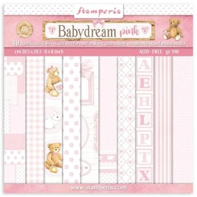 Abbildung von STAMPERIA INTL, KFT (3PL) Scrapbooking Small Pad 10 sheets cm 20,3X20,3 (8&quot;X8&quot;) Backgrounds Selection BabyDream Pink, Multicoloured, SBBS58