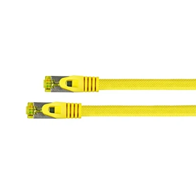 Abbildung von PYTHON RJ45 Ethernet LAN Patchkabel mit Cat. 7 Rohkabel, Rastnasenschutz RNS und Nylongeflecht, S/FTP, PiMF, halogenfrei, 500MHz, OFC, 10 Gigabit fähig gelb, 5m