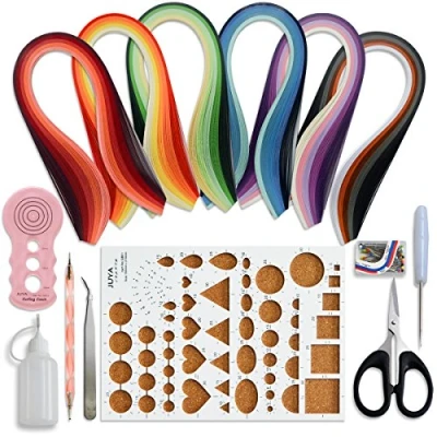 Abbildung von JUYA Papier Quilling Kits mit 30 Farben 600 Strips und 8 Werkzeuge Rosa Werkzeuge, Papierbreite 3mm