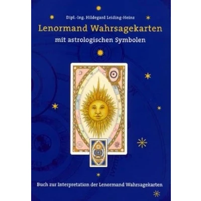 Abbildung von Lenormand Wahrsagekarten mit astrologischen Symbolen. Buch zur Interpretation der Wahrsagekarten.