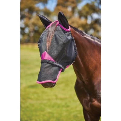 Abbildung von Weatherbeeta Fliegenmaske Comfitec Deluxe Durable Mesh mit Ohren und Nase Schwarz/Lila Warmblut