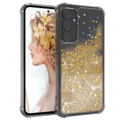 Abbildung von EAZY Case Glitzer Hülle kompatibel mit Samsung Galaxy A35 Handyhülle für Silikon leichtes Shiny Cover stoßfestes Phone als Fallschutz in Gold