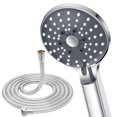 Abbildung von YEAUPE PRO Duschkopf und Schlauch, 1,6 m Edelstahlschlauch, Hochdruck, 6 Modi, rund, groß (Φ100 mm), starker Durchfluss, universelle elektrische Handbrause, G1/2, Schwarz