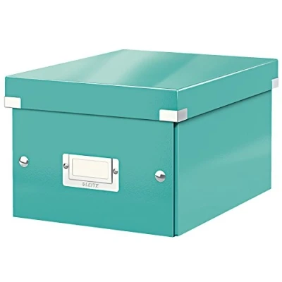 Abbildung von Leitz Click &amp; Store Aufbewahrungsbox mit Deckel Klein, Box für Unterlagen bis A5 im Büro u. Haushalt, Transportbox aus 84% recycelter Premium Hartpappe, Etikettenhalter, Eisblau, 60430051