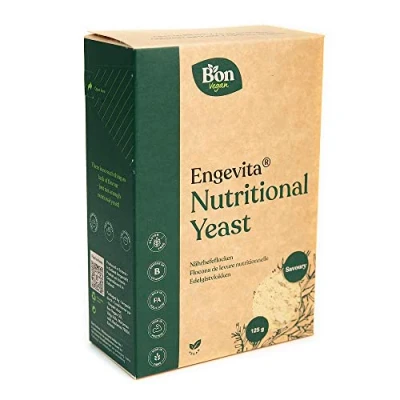 Abbildung von Engevita nicht angereicherte Nährhefe Flocken by Bon Vegan Premium Nutritional Yeast Flakes 125g veganer Käseersatz mit B Vitaminen Gentechnikfrei Glutenfrei ohne Zusatz von Vitaminen.