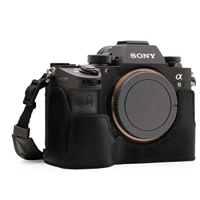 Abbildung von MegaGear MG1243 Sony Alpha A7RIII, A9, A7III Ever Ready Echtleder Kamera Halbtasche mit Trageriemen Schwarz
