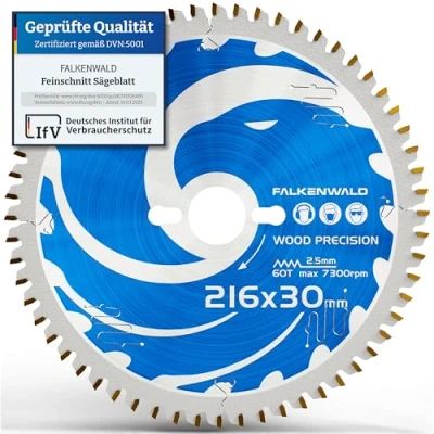 Abbildung von FALKENWALD® Sägeblatt 216x30 mm Holz Precision Kompatibel mit Metabo KGS 216 M, Bosch GCM 8 SDE, PCM 8S Kappsäge HM Kreissägeblatt x 30
