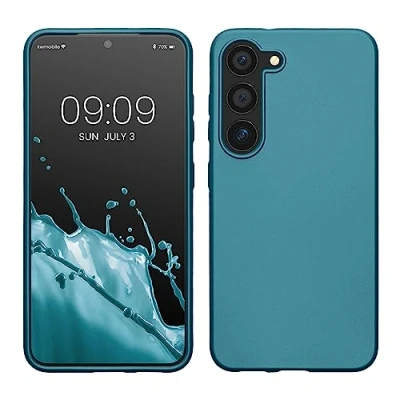 Abbildung von kwmobile Hülle kompatibel mit Samsung Galaxy S23 Plus TPU Silikon Handyhülle Case stoßabsorbierend flexibel Cover in Metallic Karibikblau