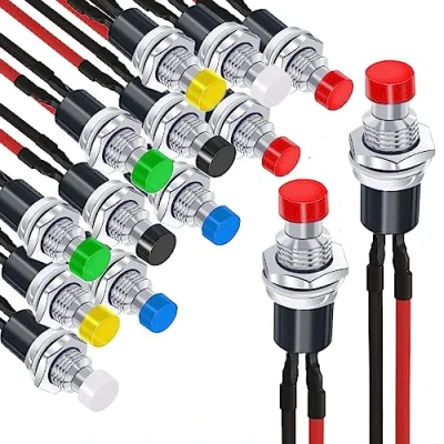 Abbildung von RUNCCI YUN 14 Stück Vorverkabelt Mini Momentan Druckknopf, Momentane Druckschalter Lockless, SPST EIN AUS AC 250V/1A, 2 Pin Runder Flachknopf Drucktasten für Modelleisenbahn Hobby