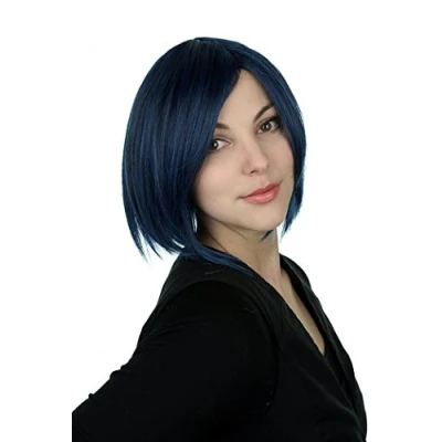 Abbildung von Prettyland Damen 30cm Kurze BOB Glatte Kurzhaare Perücke Dunkel Blau Strähnen schwarz C147