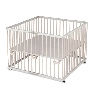 Abbildung von Sämann Laufgitter faltbar 100x100 cm PREMIUM stufenlos höhenverstellbar Laufstall klappbar Baby Buche weiß/natur
