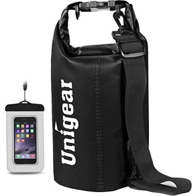 Abbildung von Unigear Dry Bag, 2L/5L/10L/20L/30L/40L/55L, wasserdichter Beutel wasserdichte Taschen Seesack Packsack mit Handytasche und Gurte für Boot Kajak, Angeln, Rafting, Schwimmen, Camping Snowboarden