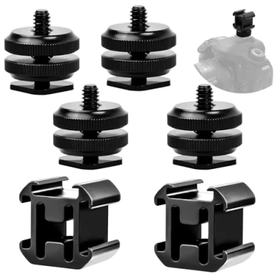 Abbildung von 6 Stück Kamera Blitzschuhadapter Set Cold Shoe Mount Dreifach Blitzschuh Adapter Stativgewinde 1/4 &quot;20 für Blitzlichter Audiorecorder Mikrofone CSM Einbauadapter Photographic Equipment