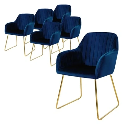 Abbildung von ML DESIGN Stuhl Esszimmerstuhl mit Rücken und Armlehnen, Samtbezug, ergonomisch (Komplett Set, 6 St), Wohnzimmerstuhl Grün, goldenes Metallgestell Küchenstuhl Sessel